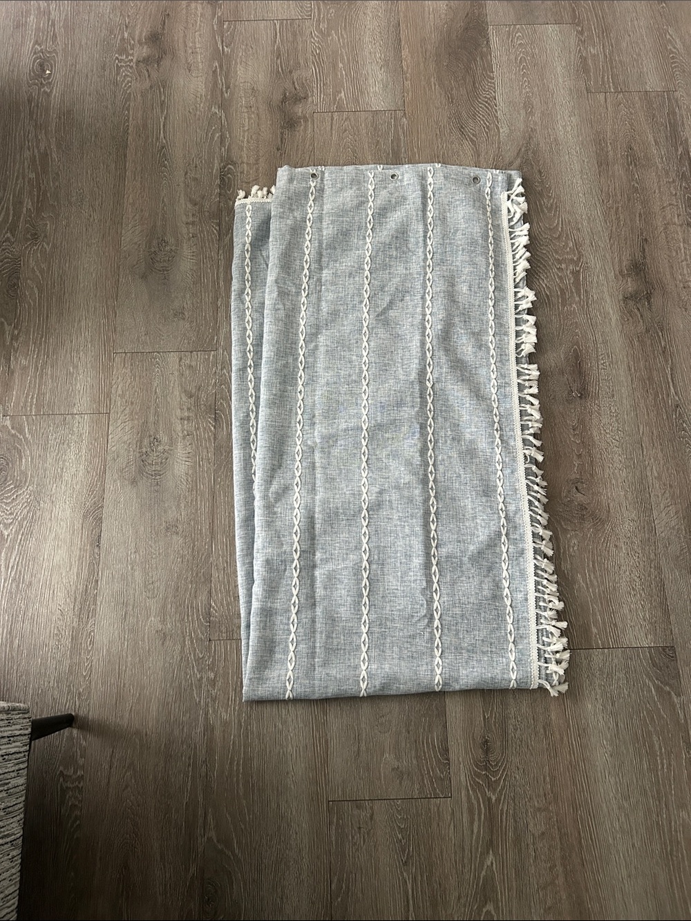 Amazon Blue and White Striped Shower Curtain with Fringe